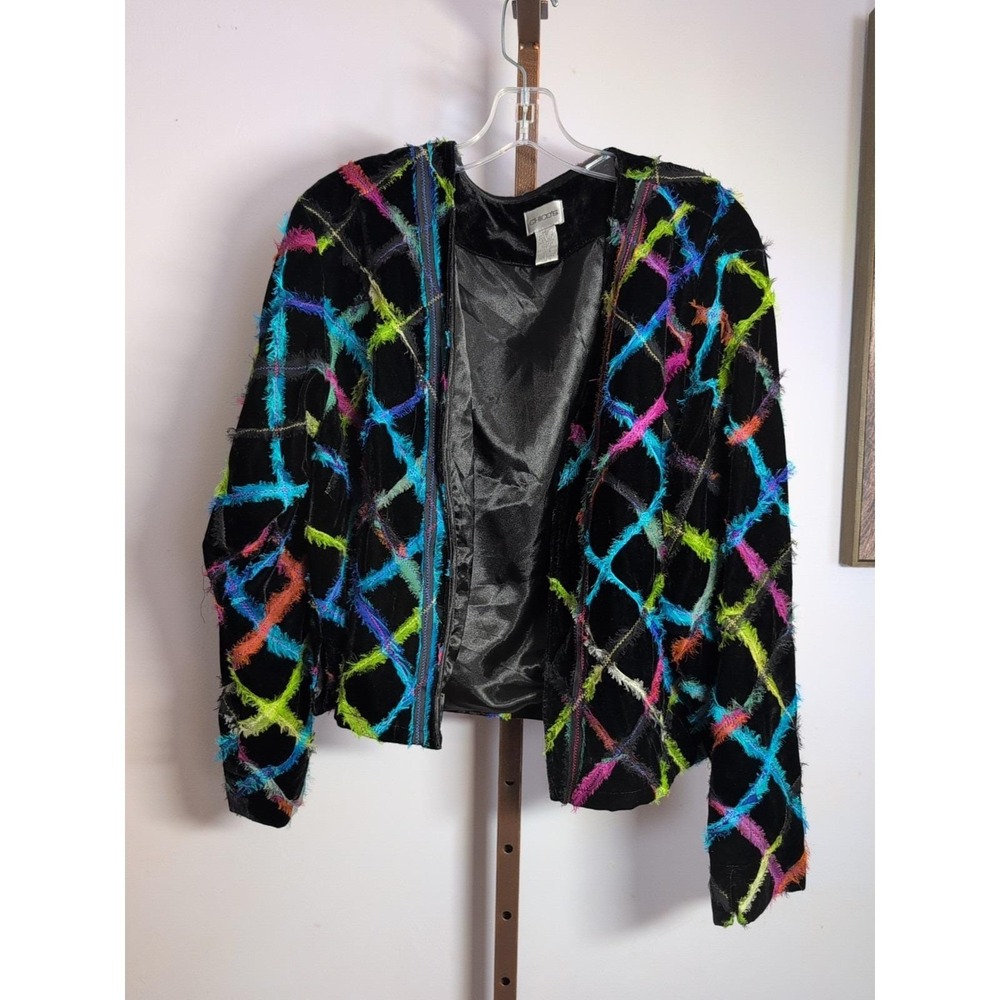 Vintage Chico's Jacket Womens SZ 3 Vibrant Abstract Artsy 90s Multicolor